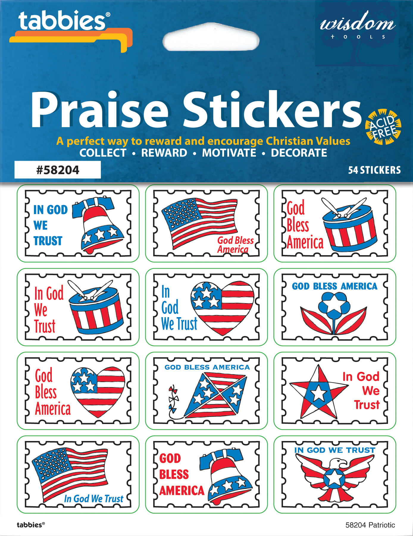 Praise Stickers-Patriotic with Chart - Pack of 54