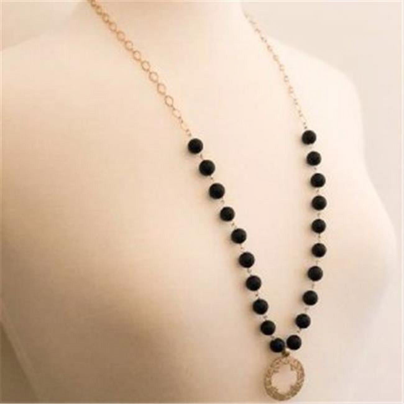 14K Gold Plated Dusk Circle Genuine Stone Necklace, Black - Heart On Your Sleeve Design 139272