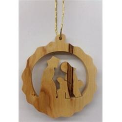 2 in. Wreath with Nativity Olive Wood Ornament