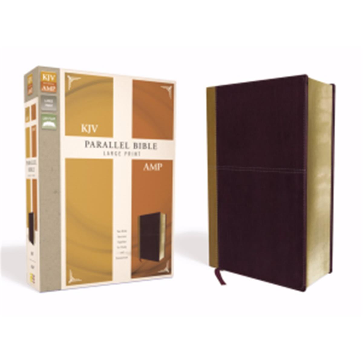 171452 KJV & Amplified Parallel Bible & Large Print Leathersoft, Camel & Burgundy