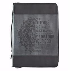 Be Strong Classic Lux Leather Bible Cover, Gray - Medium