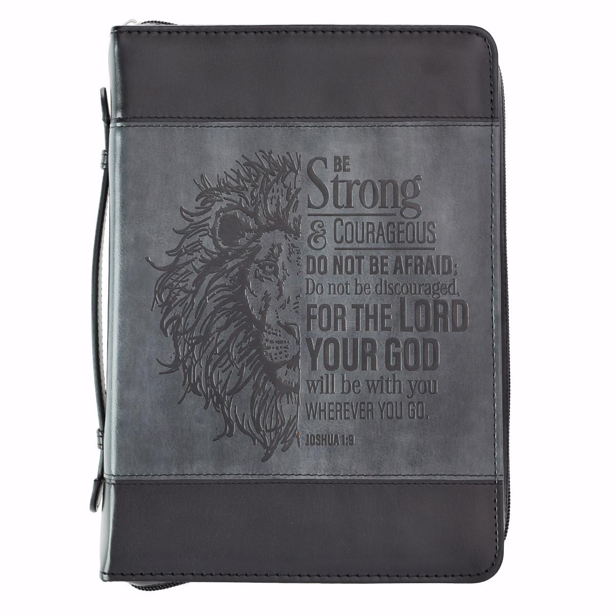 Be Strong Classic Lux Leather Bible Cover, Gray - Large