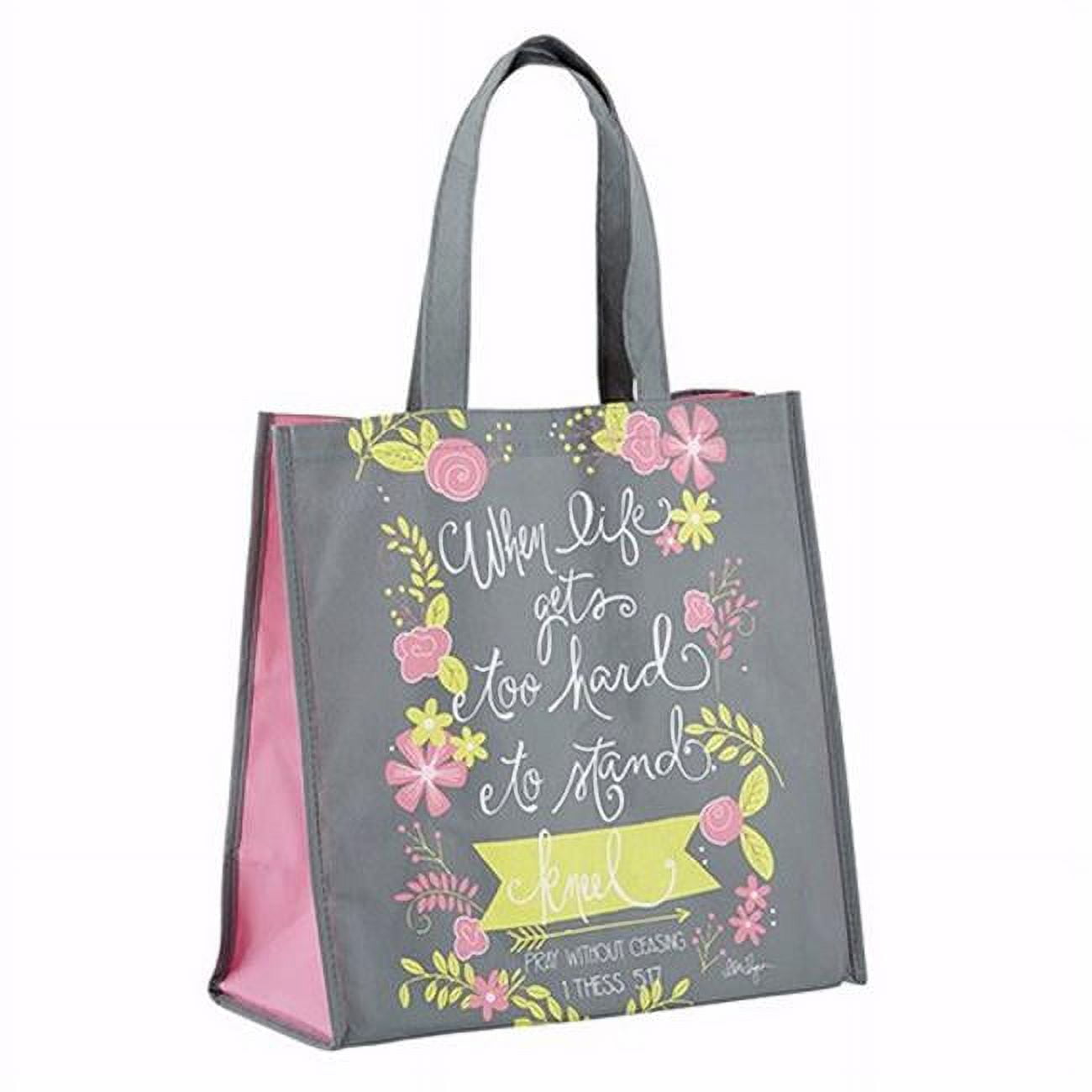 Picture of CB Gift 137159 When Life Gets Too Hard Kneel Nylon Tote Bag  Gray &amp; Pink - 13 in. Square &amp; 6 in. GussetPack of 8