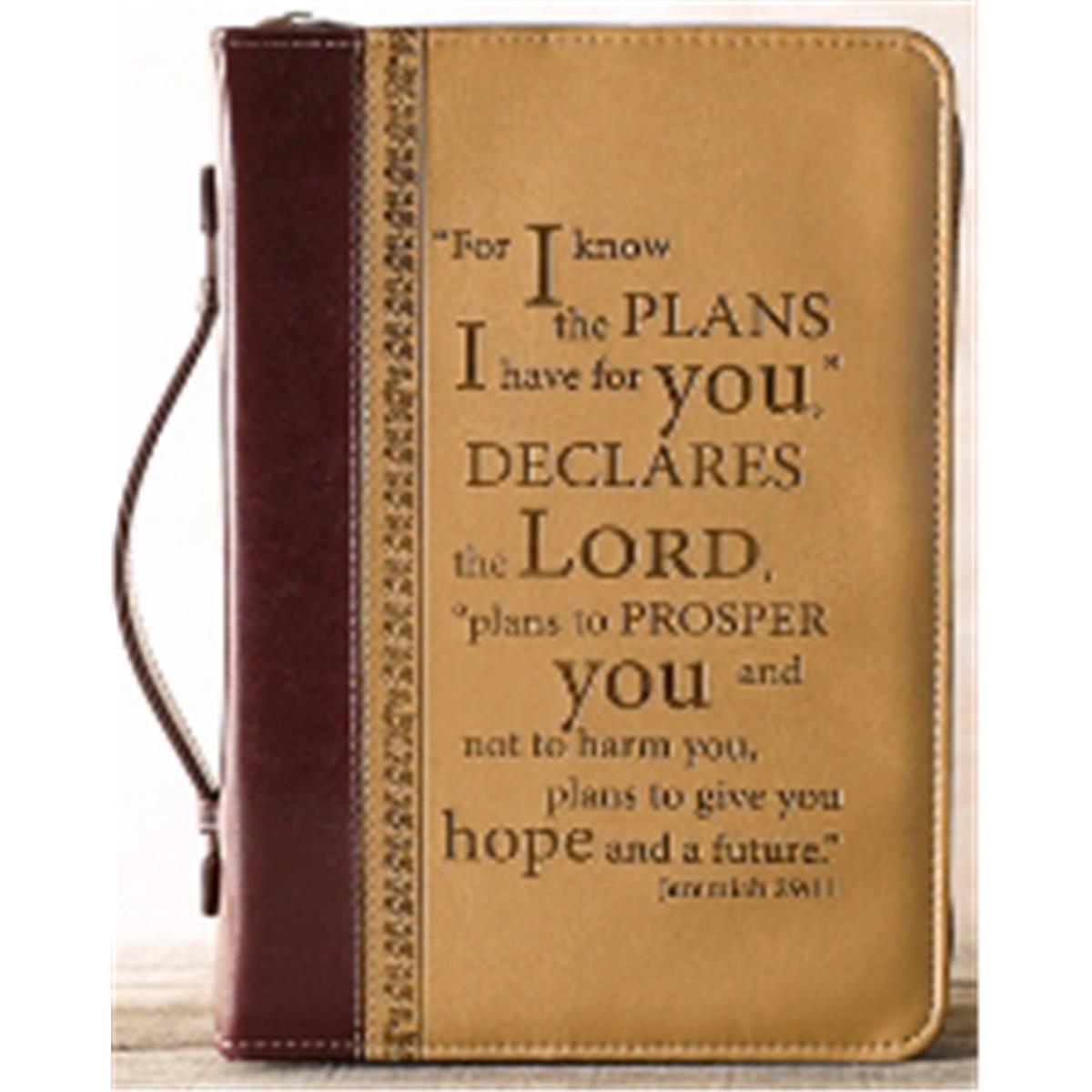 I Know the Plans Classic Lux Leather Bible Cover, Burgundy & Sand - Extra Large