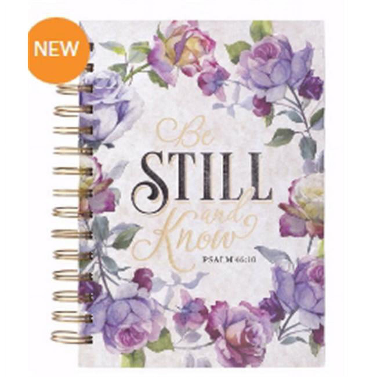 Be Still Wirebound Journal, White & Purple Floral - Large - Nov