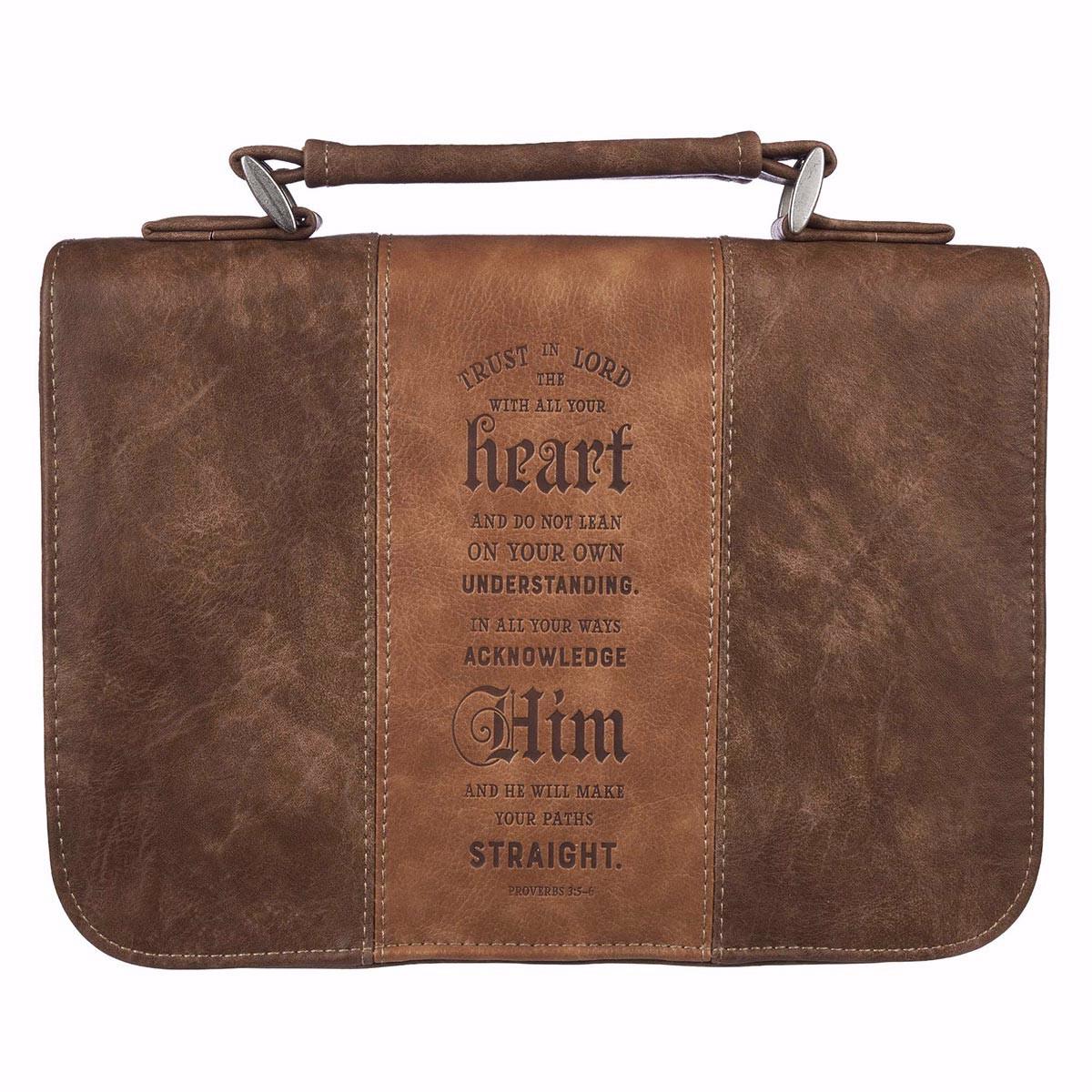 Trust in the Lord Classic Lux Leather Bible Cover, Brown - Medium