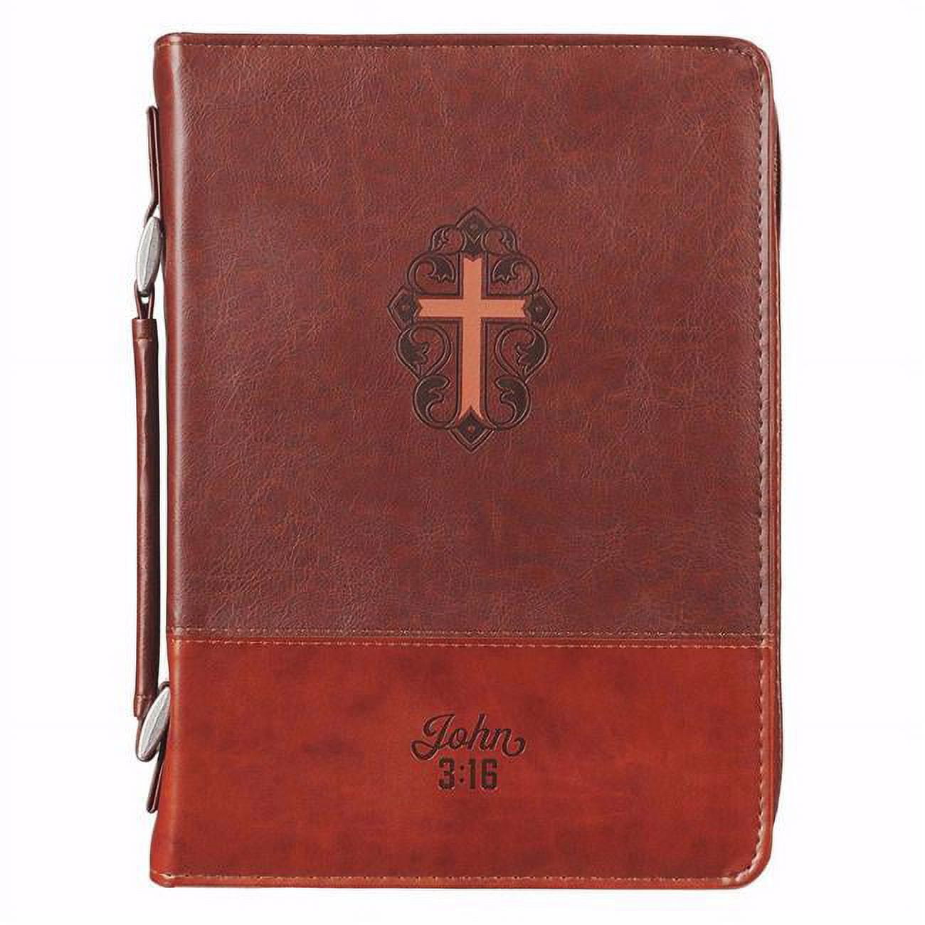 Cross & John 3-16 Classic Lux Leather Bible Cover, Brown - Medium