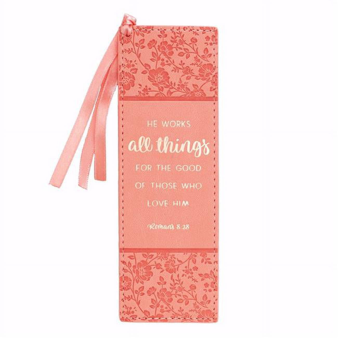 He Works All Things Pagemarker Luxleather Bookmark, Peach