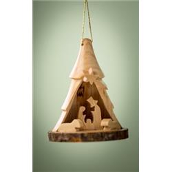 Earthwood 166766 Olive Wood Ornament - Bark 3D Tree with Nativity - 2.5 in -  ADHETECH