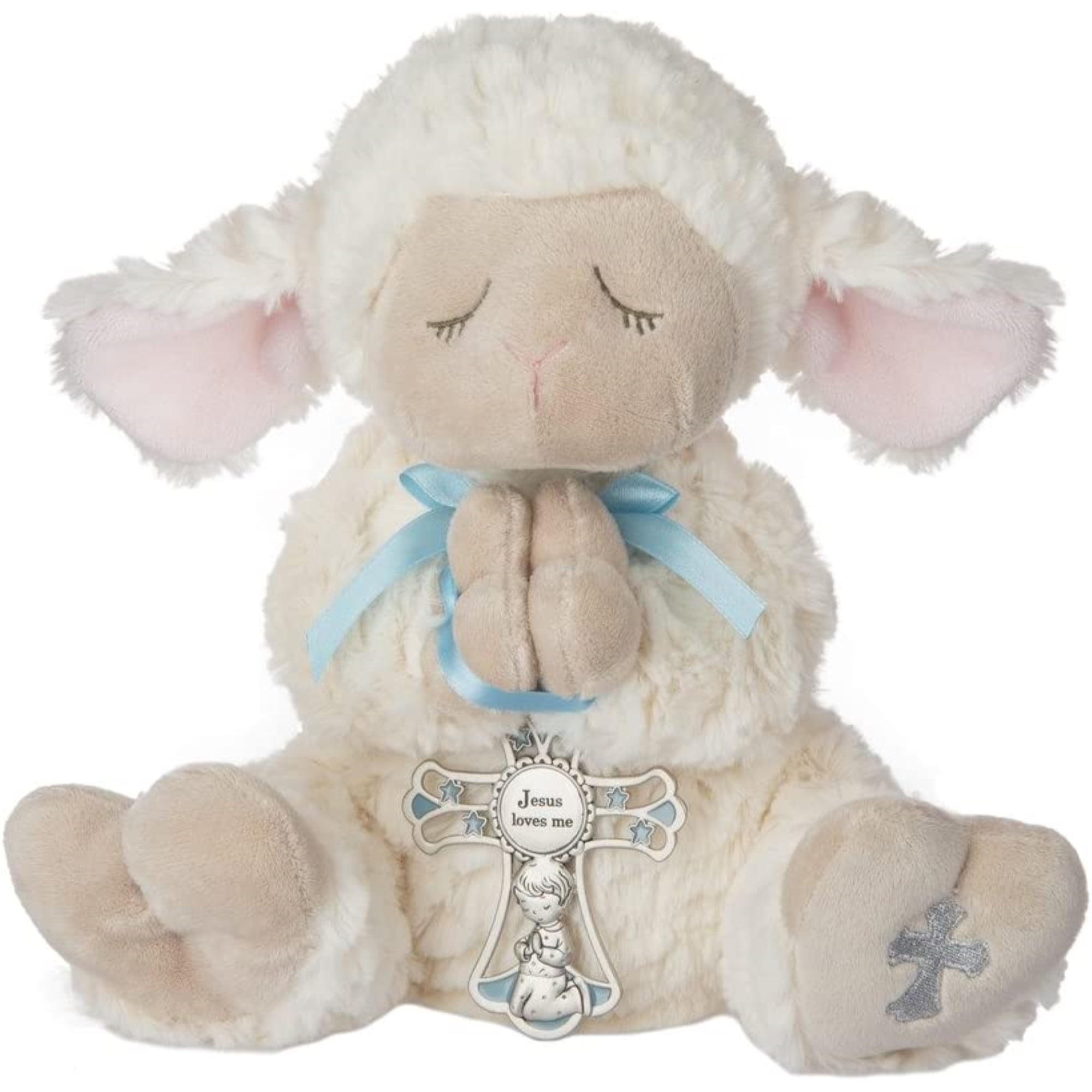 Serenity Lamb with Crib Cross Boy Plush