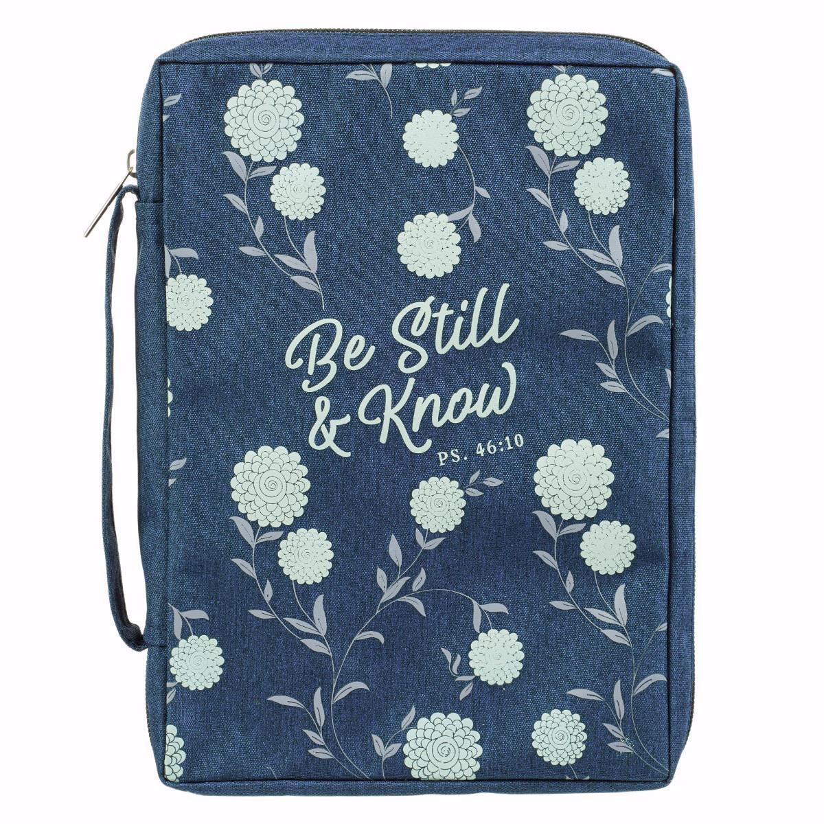 Value Be Still Bible Cover, Blue Floral - Large