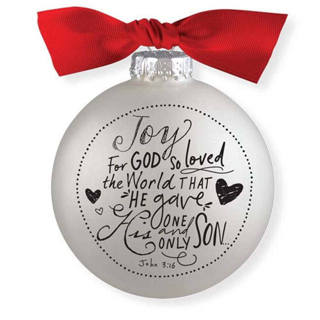 161545 Scripture Ink Joy Ornament, White Bauble with Red Bow - No.