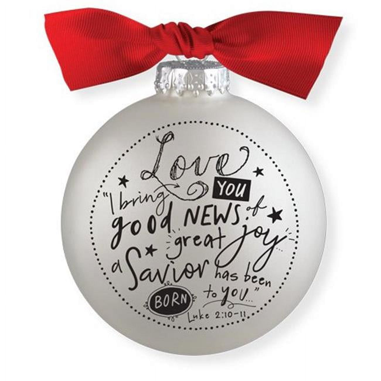 161546 Scripture Ink Love Ornament, White Bauble with Red Bow - No.