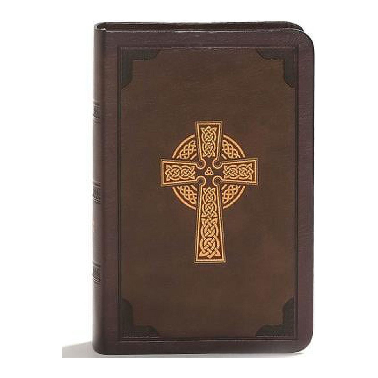 Picture of B & H Publishing 136458 KJV Large Print Compact Reference Bible&#44; Brown Celtic Cross Leather Touch