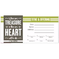 Offering Envelope-Treasure - Matt 6-21 - Pack of 100