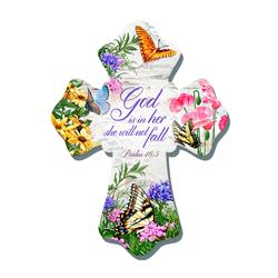 Butterflies & God is in Her She Will Not Fall Wall Cross - 6 x 8 in.