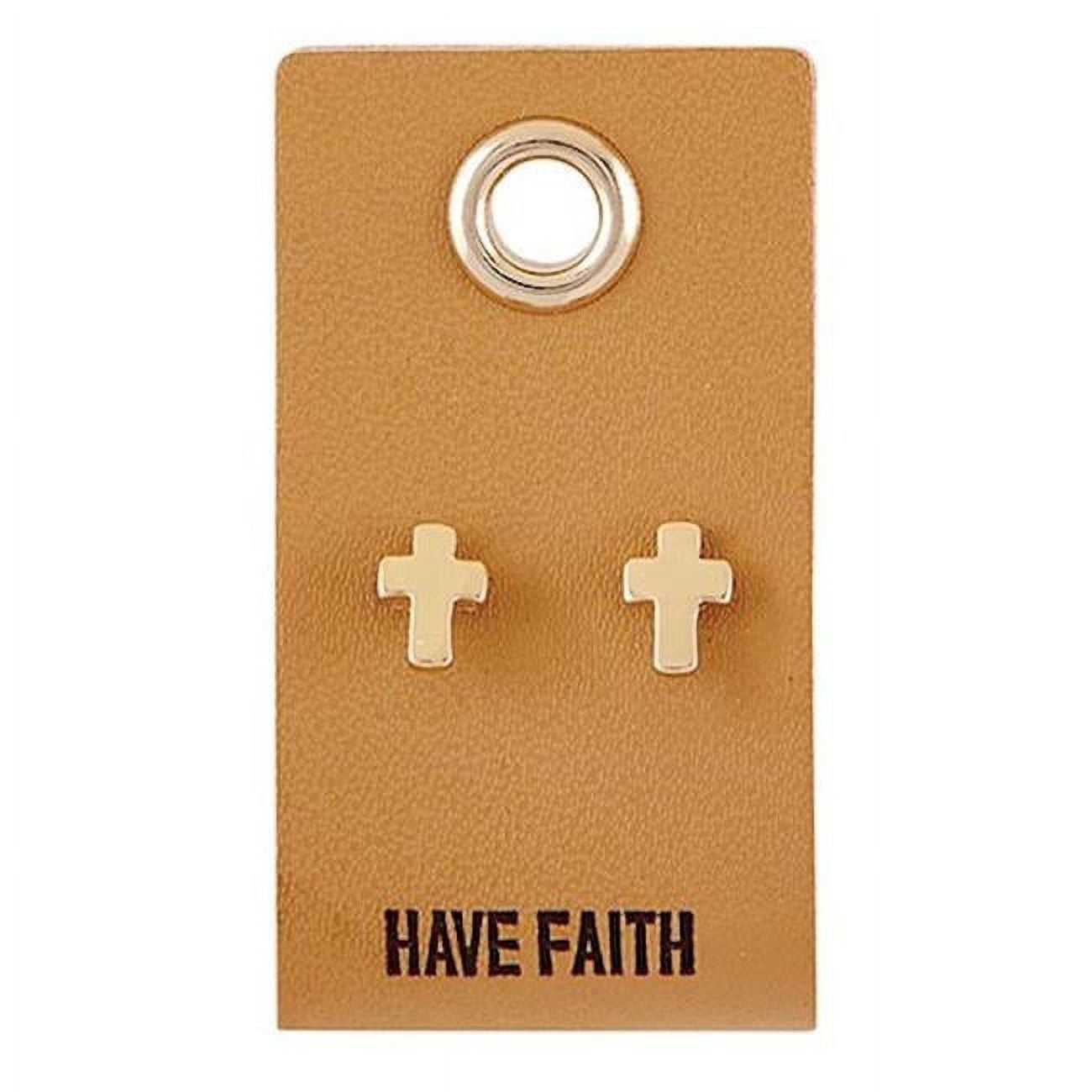Picture of CB Gift 254502 Have Faith & Cross Studs On Leather Tag Earrings
