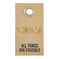 Picture of CB Gift 254505 All Things Are Possible & Butterfly Studs On Leather Tag Earrings