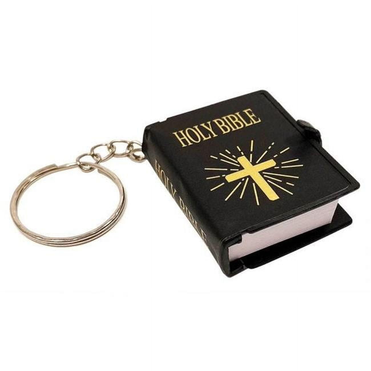 Key Chain - Mini Bible - Black with Gold Cross - Pack of 6