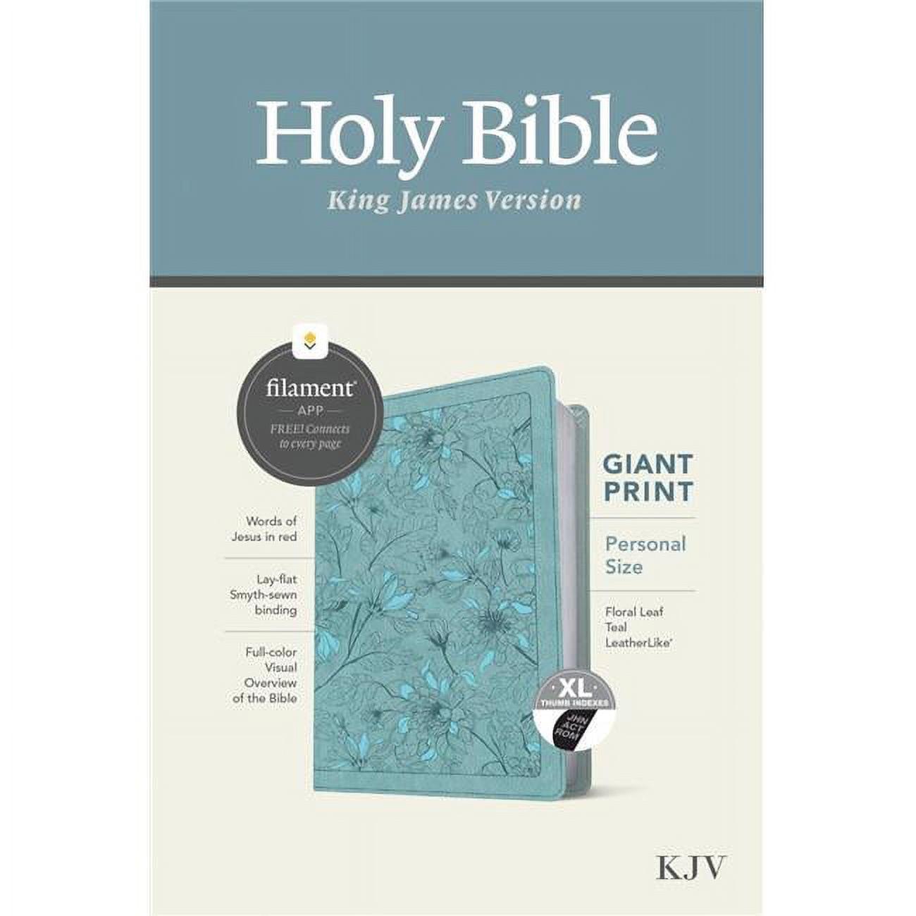 KJV Personal Size Giant Print Bible & Filament Enabled Edition, Floral Leaf Teal LeatherLike Indexed