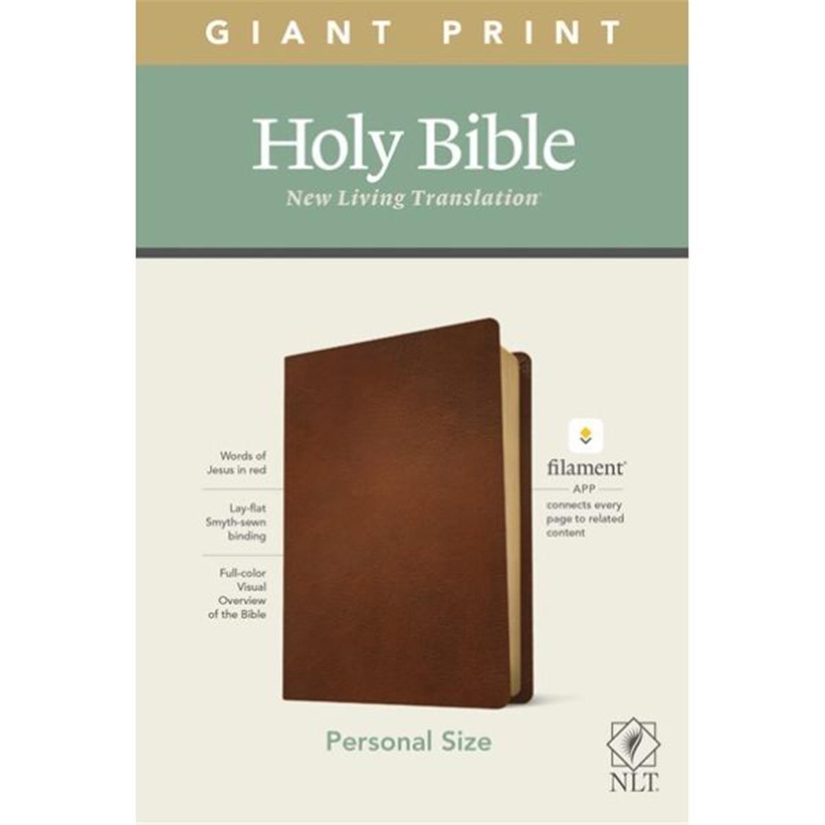 NLT Personal Size Giant Print Bible, Brown Genuine Leather