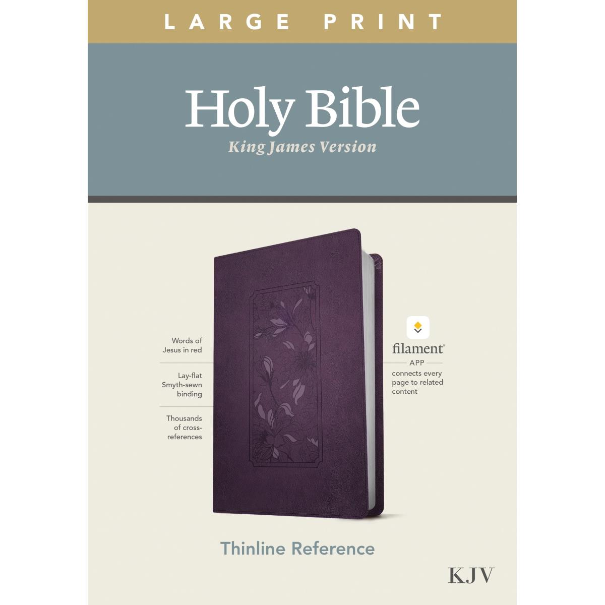 KJV Large Print Thinline Reference Bible, Purple Floral LeatherLike