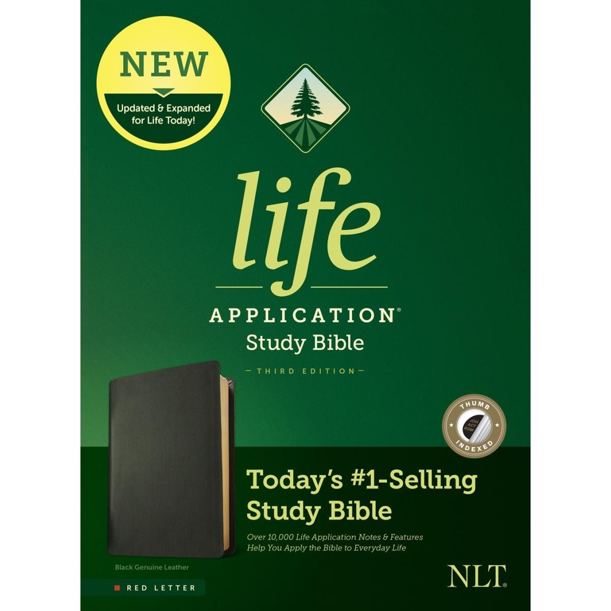 NLT Life Application Study Bible , Black Genuine Leather Indexed
