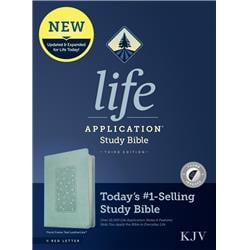 21163X KJV Life Application Study Bible with Third Edition-RL-Floral Frame Leather, Teal