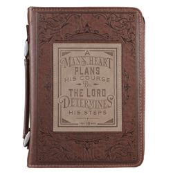 Proverbs 16 - 9 Classic A Mans Heart Bible Cover, Brown - Extra Large