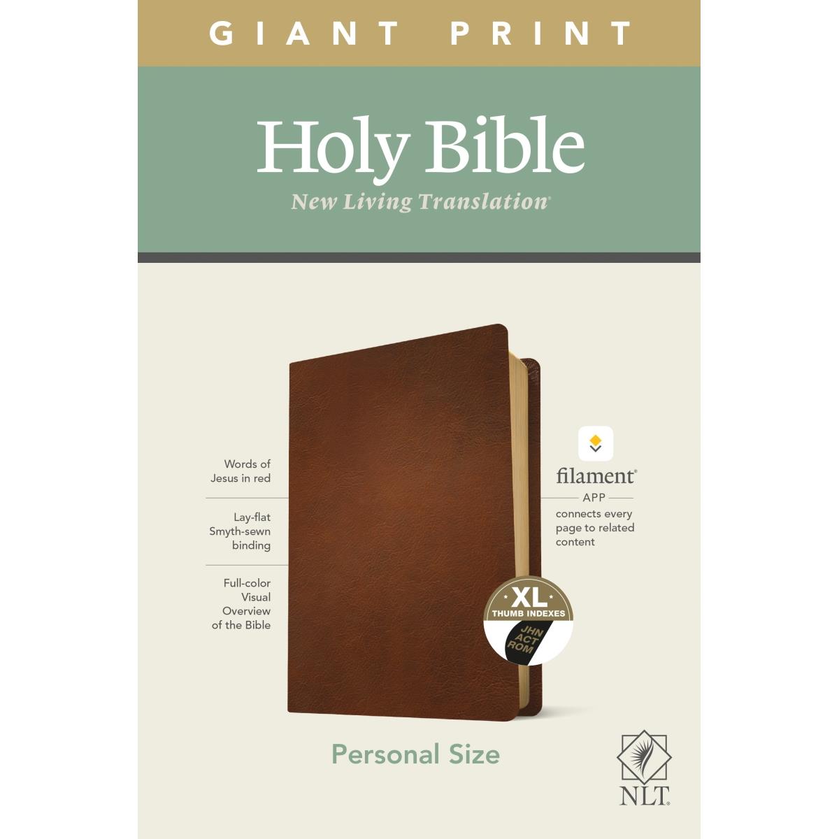 NLT Personal Size Giant Print Bible, Brown Genuine Leather Indexed