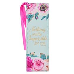 Picture of Christian Art Gifts 21812X LuxLeather Pagemarker Bookmark, Mint Floral Design - Nothing will Be Impossible for You