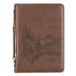 255458 Bible Cover - Wings Like Eagles Isaiah 40-31, Brown - Large -  Christian Art Gifts