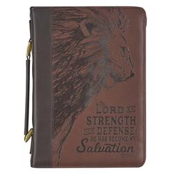 Bible Cover - Lord is My Strength Exodus 15-2, Brown - Extra Large