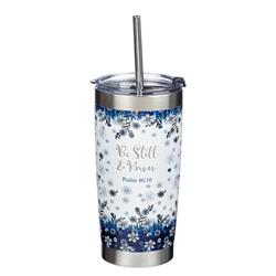 Picture of Christian Art Gifts 255582 Be Still Psalm 46-10 Stainless with Straw Travel Mug