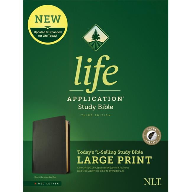 159665 NLT Life Application Study Bible & Large Print Third Edition RL, Black Genuine Leather Indexed -  Tyndale House Publishers