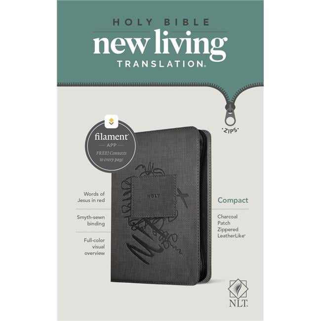 NLT Compact Bible with Filament Enabled Edition, Charcoal Patch Leather with Zipper