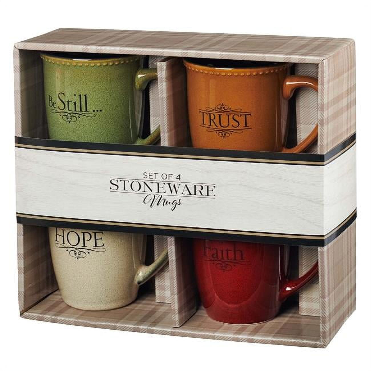 Picture of Christian Art Gifts 25557X Ceramic Coffee Mug Set, Faith Trust Hope Be Still - Set of 4