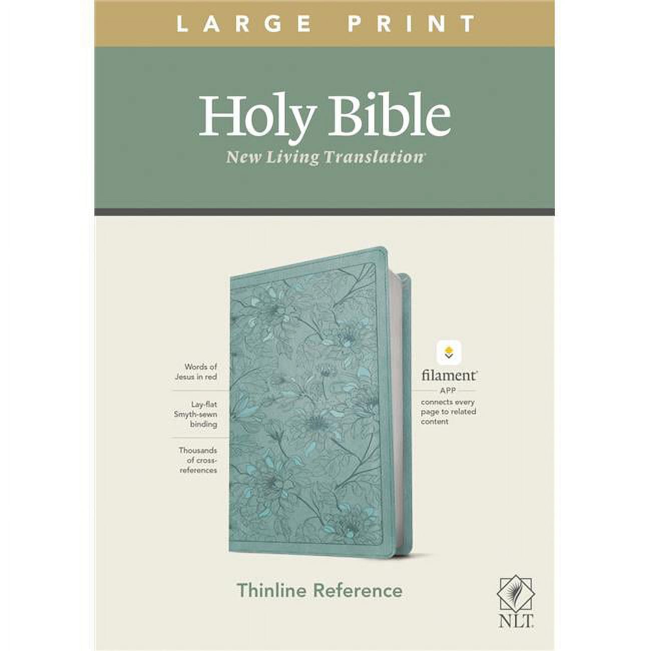 244544 NLT Large Print Thinline Reference Bible, Teal Floral LeatherLike