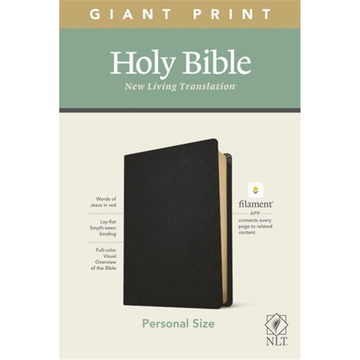 NLT Personal Size Giant Print Bible, Black Genuine Leather
