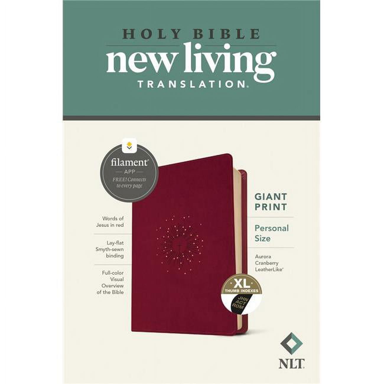 265284 NLT Personal Size Giant Print Bible with Filament Enabled-Aurora Cranberry Leather