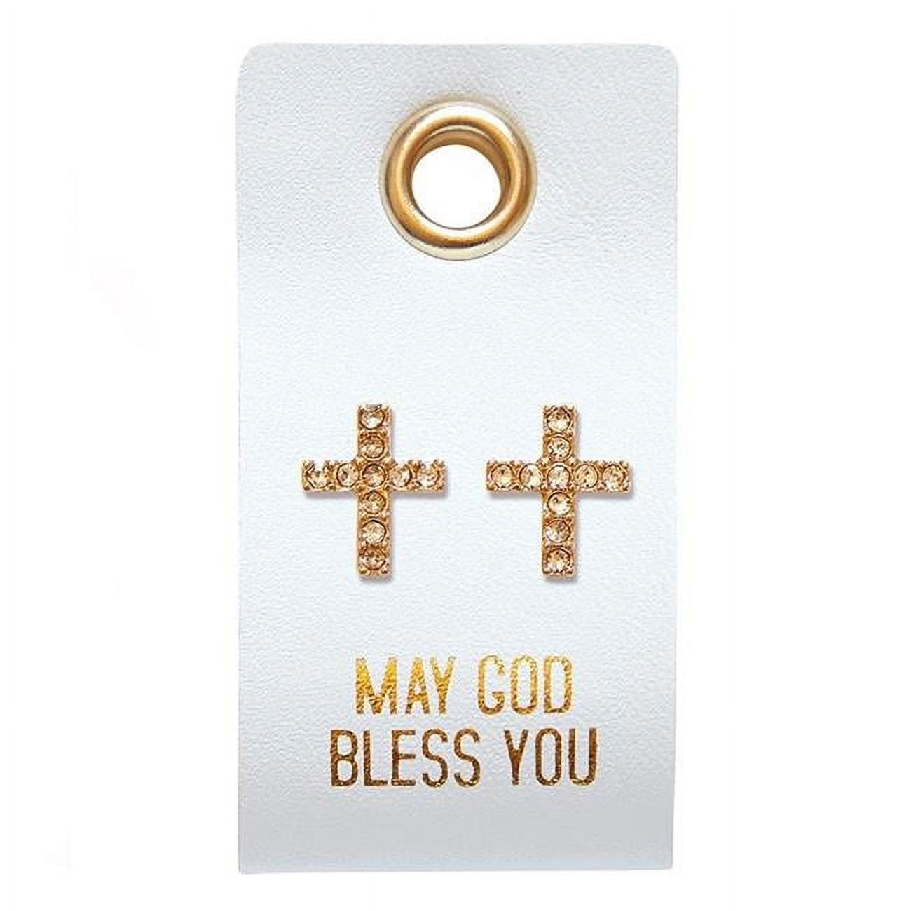 265835 Earrings - May God Bless You & Straight Cross Studs On Leather Tag