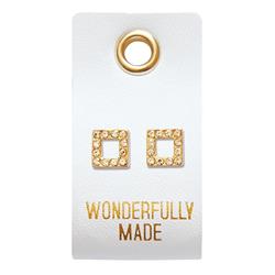 26583X Earrings - Wonderfully Made & Square Studs On Leather Tag