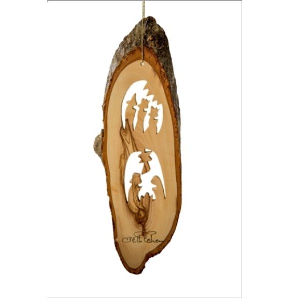 Picture of Earthwood 20660X 7 to 8 in. Olive Wood Bark Slice Ornament with 2 Scenes - Nativity & 3 Wisemen