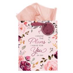 I Know the Plans I Have for You with Tag & Tissue Gift Bag, Pink - Medium