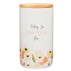 Picture of Christian Art Gifts 248807 Ceramic Jar with Cards & Floral Design&#44; Today I Am Grateful For