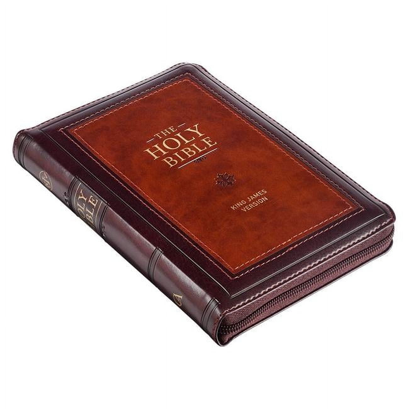 KJV Two-Tone Faux Leather Compact Bible with Zipper, Brown