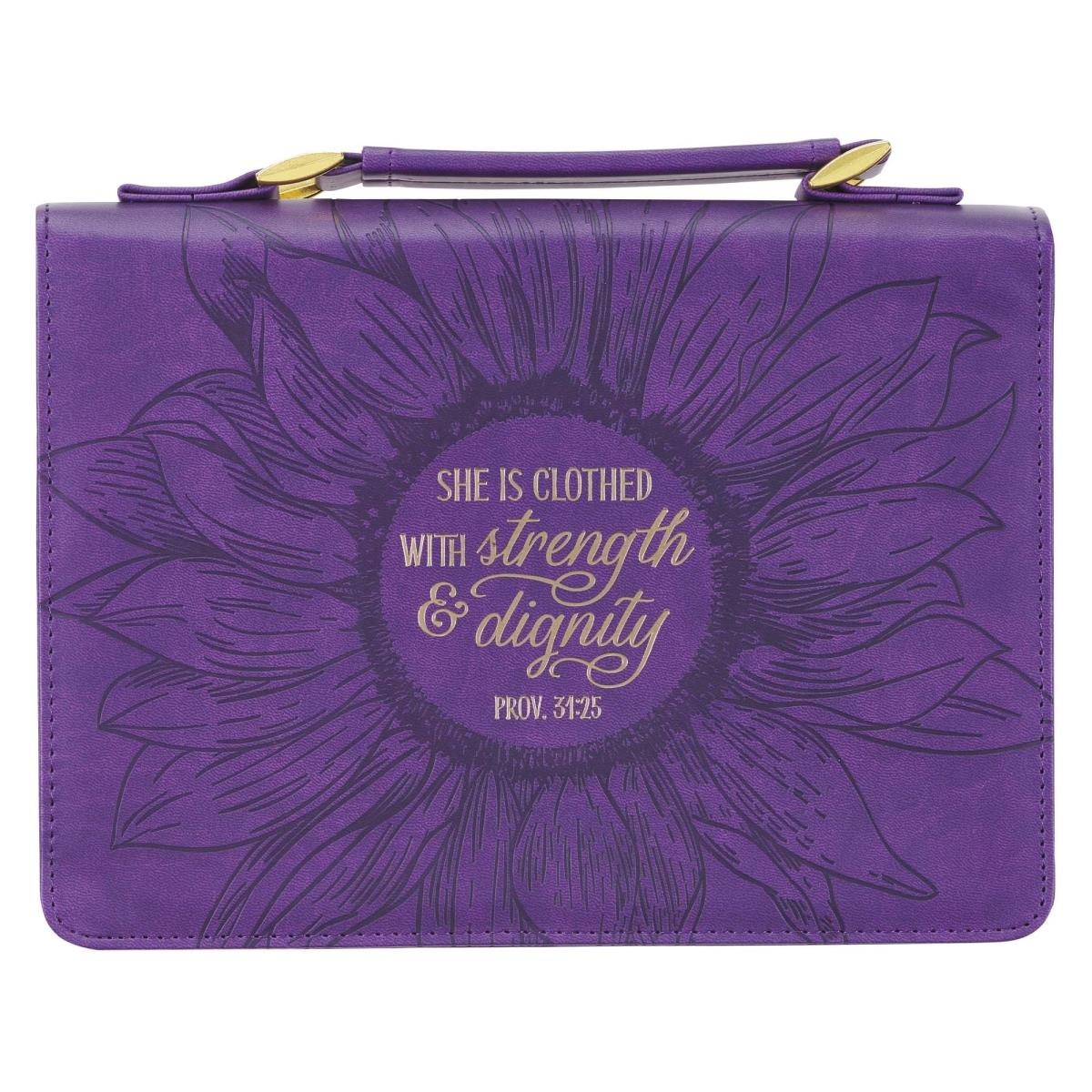Bible Cover - She is Clothed Prov. 31-25, Purple - Large