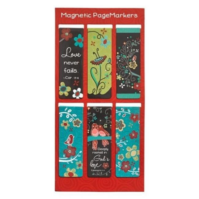 Picture of Christian Art Gifts 141119 Magnetic Pagemarker Bookmark - Love Never Fails - Set of 6