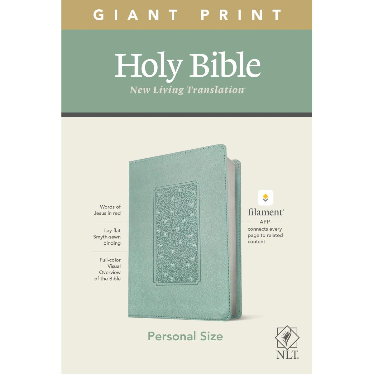 NLT Personal Size Giant Print Bible, Teal Floral Frame LeatherLike