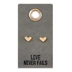 Picture of CB Gift 254504 Earrings - Love Never Fails & Heart Studs on Leather Tag